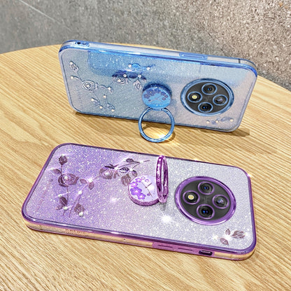 For OPPO A3 Pro Gradient Glitter Immortal Flower Ring All-inclusive Phone Case(Blue) - OPPO Cases by buy2fix | Online Shopping UK | buy2fix