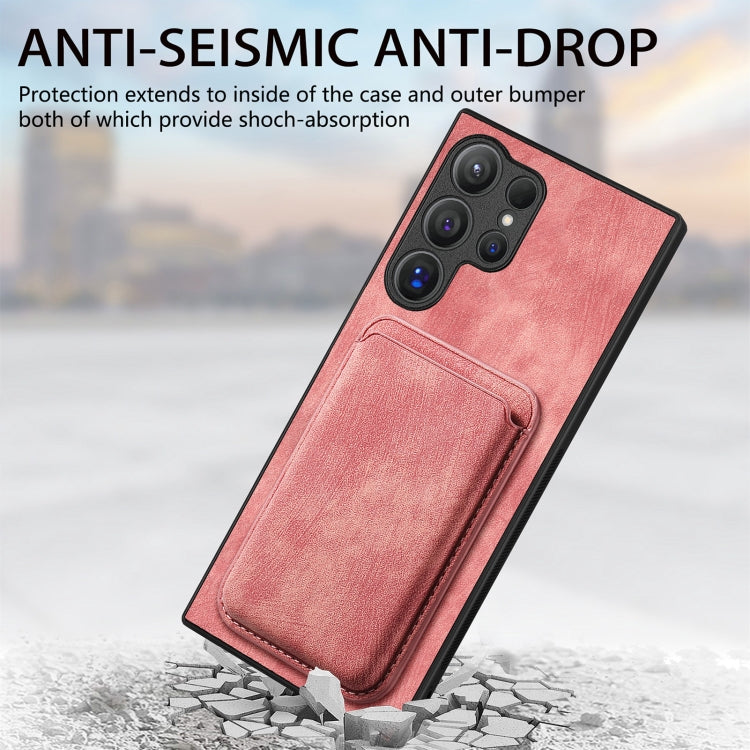 For Samsung Galaxy S25 Ultra 5G Retro Leather Card Bag Magnetic Phone Case(Pink) - Galaxy S25 Ultra 5G Cases by buy2fix | Online Shopping UK | buy2fix