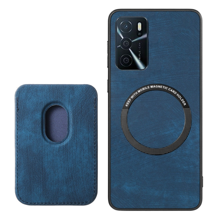 For OPPO F19 Retro Leather Card Bag Magnetic Phone Case(Blue) - OPPO Cases by buy2fix | Online Shopping UK | buy2fix