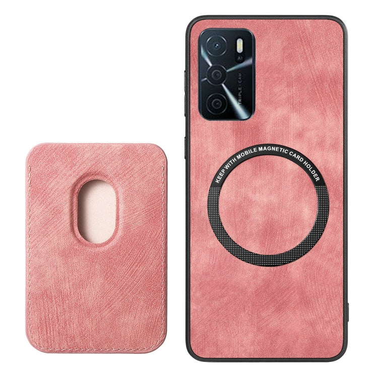 For OPPO F19 Retro Leather Card Bag Magnetic Phone Case(Pink) - OPPO Cases by buy2fix | Online Shopping UK | buy2fix