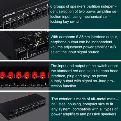 B06 82 In 6 Out Power Amplifier Speaker Selector 6 Region Stereo Speaker Switcher -  by buy2fix | Online Shopping UK | buy2fix