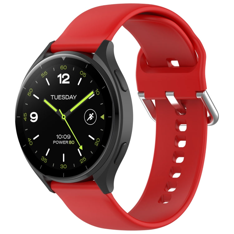 For Xiaomi Watch 2 Solid Color Metal Silver Buckle Silicone Watch Band, Size: L(Red) - Watch Bands by buy2fix | Online Shopping UK | buy2fix