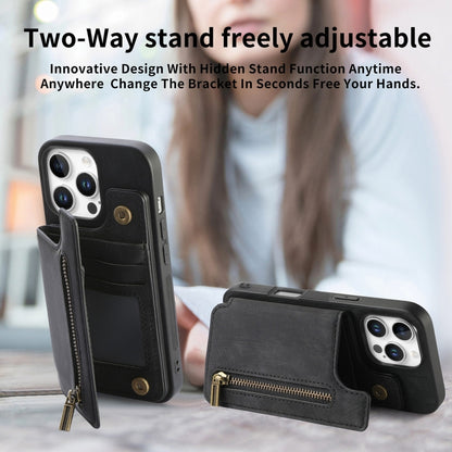 For iPhone 16 Pro Retro Leather Zipper Wallet Back Phone Case(Black) - More iPhone Cases by buy2fix | Online Shopping UK | buy2fix