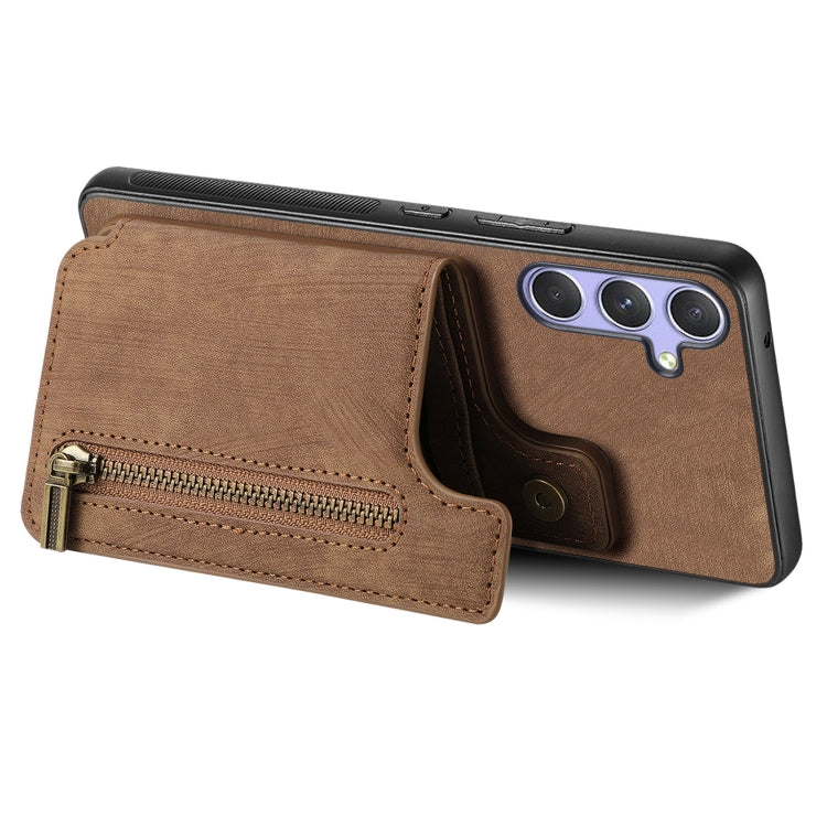 For Samsung Galaxy S25+ 5G Retro Leather Zipper Wallet Back Phone Case(Brown) - Galaxy S25+ 5G Cases by buy2fix | Online Shopping UK | buy2fix