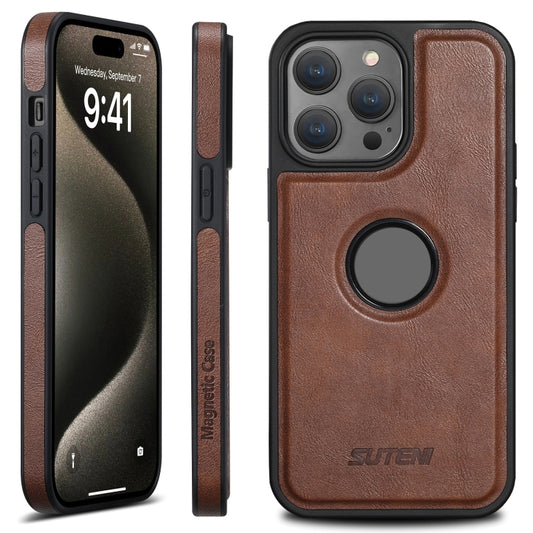 For iPhone 15 Pro Max Suteni G1 Magsafe Leather Back Phone Case(Brown) - iPhone 15 Pro Max Cases by Suteni | Online Shopping UK | buy2fix