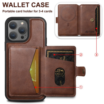 For iPhone 12 Pro Suteni M1 Oil Wax MagSafe Detachable Horizontal Card Bag Phone Case(Brown) - iPhone 12 / 12 Pro Cases by Suteni | Online Shopping UK | buy2fix