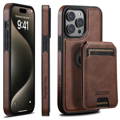 For iPhone 16 Pro Max Suteni M2 Oil Wax MagSafe Horizontal Card Bag Phone Case(Brown) - iPhone 16 Pro Max Cases by Suteni | Online Shopping UK | buy2fix