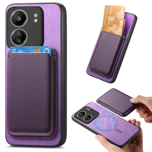 For Xiaomi Redmi 13C Retro Magsafe Card Bag PU Back Cover Phone Case(Purple) - 13C Cases by buy2fix | Online Shopping UK | buy2fix