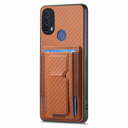 For Motorola Moto G Stylus 5G 2024 Carbon Fiber Fold Stand Elastic Card Bag Phone Case(Brown) - Motorola Cases by buy2fix | Online Shopping UK | buy2fix