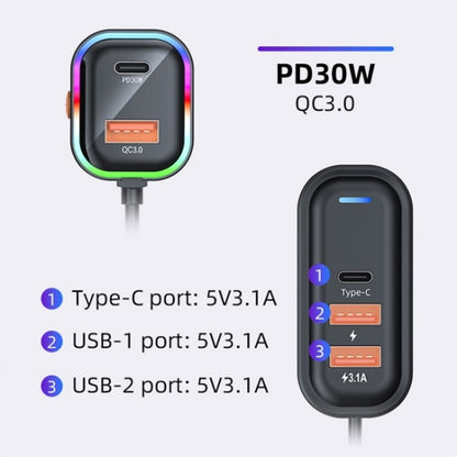 K5 3 USB Fast Charging Car Charger 66W Extension Cord Design 5 Ports Charging Adapter - Car Charger by buy2fix | Online Shopping UK | buy2fix