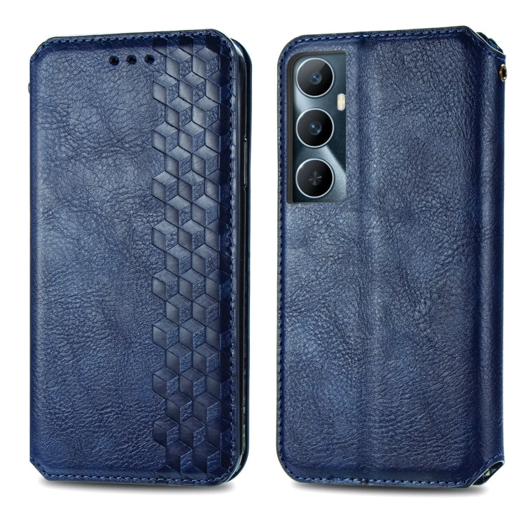 For Realme C65 Cubic Grid Pressed Magnetic Leather Phone Case(Blue) - Realme Cases by buy2fix | Online Shopping UK | buy2fix