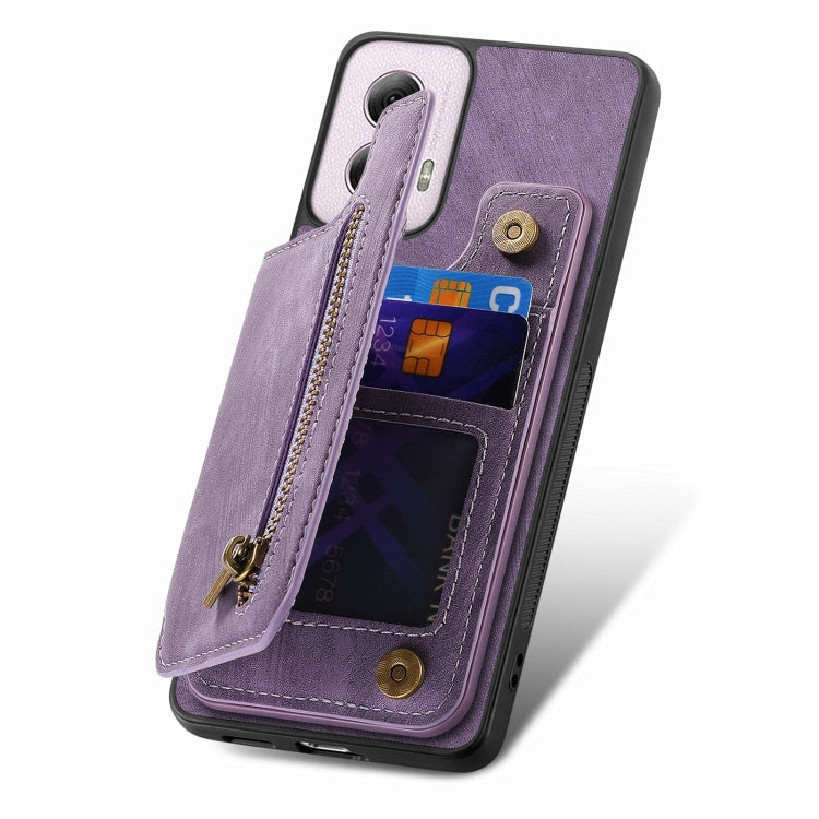 For Motorola G Power 5G 2024 Retro Leather Zipper Wallet Back Phone Case(Purple) - Motorola Cases by buy2fix | Online Shopping UK | buy2fix