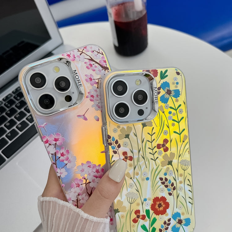 For iPhone 16 Pro Electroplating Laser Flower Texture TPU Phone Case(Flower AH6) - iPhone 16 Pro Cases by buy2fix | Online Shopping UK | buy2fix