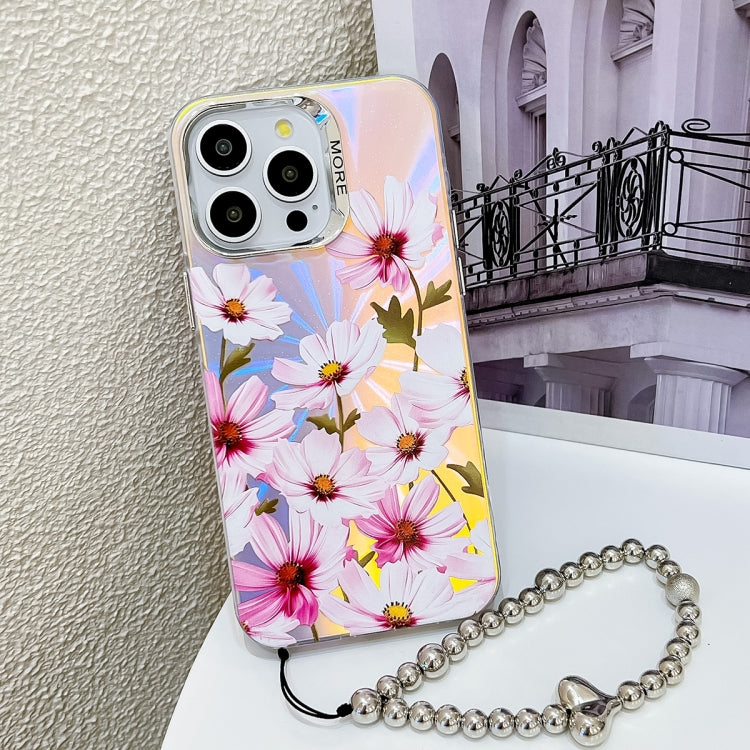 For iPhone 16 Pro Electroplating Laser Flower Phone Case with Wrist Strap(Cosmos Flower AH7) - iPhone 16 Pro Cases by buy2fix | Online Shopping UK | buy2fix