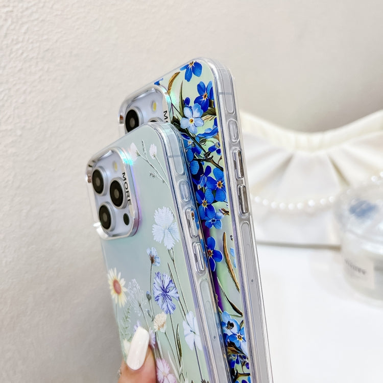 For iPhone 16 Plus Electroplating Laser Flower Phone Case with Wrist Strap(White Flower AH10) - iPhone 16 Plus Cases by buy2fix | Online Shopping UK | buy2fix