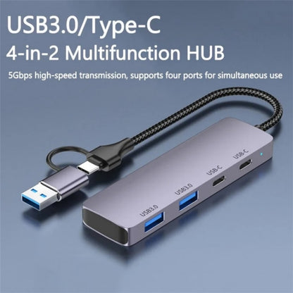 T-32C 2-in-1 Cable USB 3.0 + Type-C 4-port Hub Aluminum Alloy Docking Station - USB 3.0 HUB by buy2fix | Online Shopping UK | buy2fix