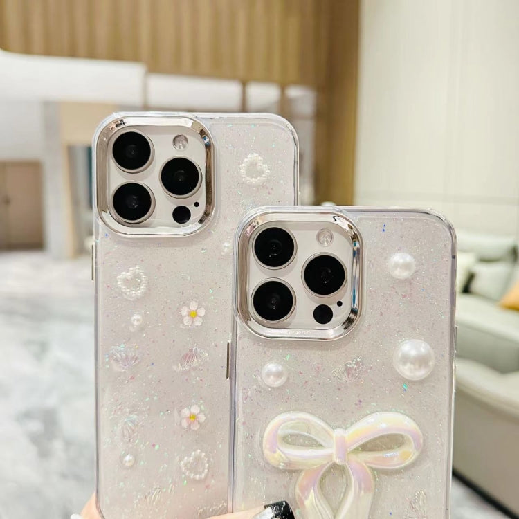 For iPhone 16 3D Bow Pearl Love Flower TPU Phone Case(Butterfly Love Flowers) - iPhone 16 Cases by buy2fix | Online Shopping UK | buy2fix