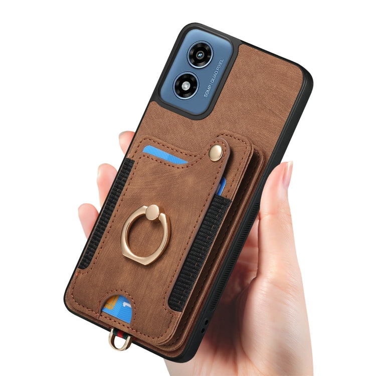 For Motorola G Play 2024 Retro Skin-feel Ring Multi-card RFID Wallet Phone Case(Brown) - Motorola Cases by buy2fix | Online Shopping UK | buy2fix