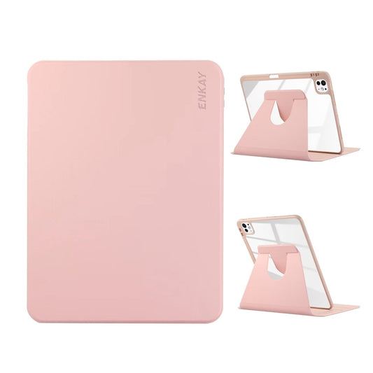 For iPad Pro 13 2024 ENKAY 360 Rotation PMMA Leather Smart Tablet Case with Pen Slot(Pink) - iPad Air 13 2024 Cases by ENKAY | Online Shopping UK | buy2fix