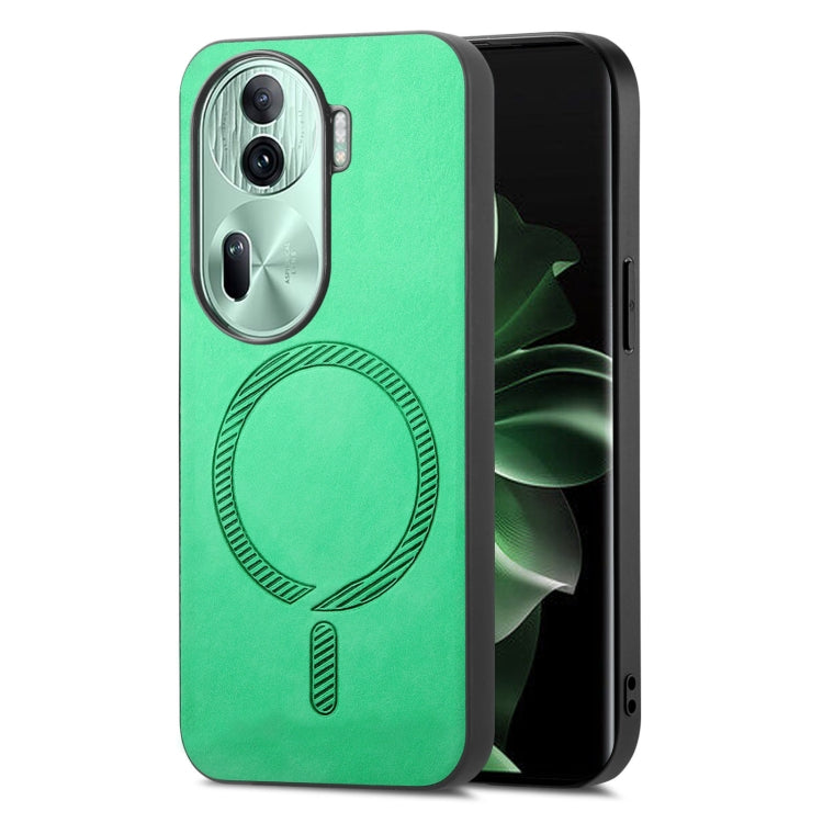 For OPPO Reno11 Pro 5G Global Retro Magsafe Magnetic PU Back Cover Phone Case(Green) - Reno11 Pro Cases by buy2fix | Online Shopping UK | buy2fix