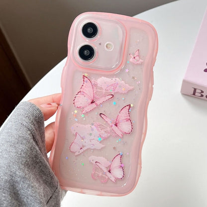 For iPhone 16 Plus Wave Edge Butterfly TPU Hybrid PC Phone Case(Pink) - iPhone 16 Plus Cases by buy2fix | Online Shopping UK | buy2fix