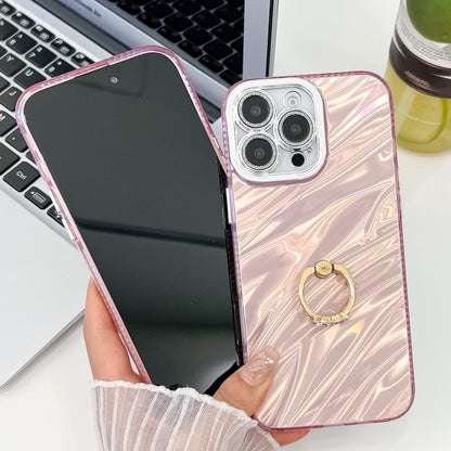 For iPhone 16 Pro Max Plating Glitter Texture Ring Holder TPU Phone Case with Lens Film(Pink Shell Pattern) - iPhone 16 Pro Max Cases by buy2fix | Online Shopping UK | buy2fix