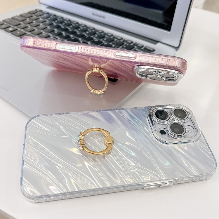 For iPhone 16 Pro Plating Glitter Texture Ring Holder TPU Phone Case with Lens Film(White Wrinkles) - More iPhone Cases by buy2fix | Online Shopping UK | buy2fix