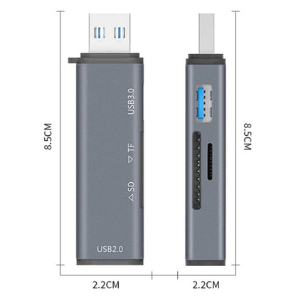 ADS-308A SD / TF Card Reader Aluminum Alloy USB 3.0 + USB 2.0 Splitter Hub -  by buy2fix | Online Shopping UK | buy2fix