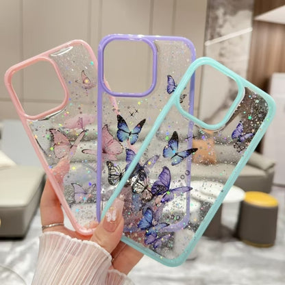 For iPhone 16 Pro Max Color Butterfly Glitter Epoxy TPU Phone Case(Purple) - iPhone 16 Pro Max Cases by buy2fix | Online Shopping UK | buy2fix