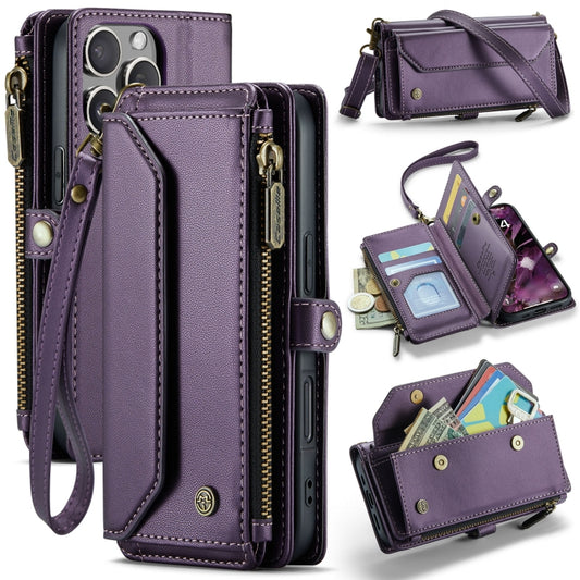 For iPhone 16 Pro CaseMe C36 Card Slots Zipper Wallet RFID Anti-theft Leather Phone Case(Purple) - iPhone 16 Pro Cases by CaseMe | Online Shopping UK | buy2fix