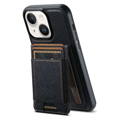 For iPhone 14 Plus Suteni H17 Cross Grain Leather MagSafe Detachable Wallet Phone Case(Black) - iPhone 14 Plus Cases by Suteni | Online Shopping UK | buy2fix