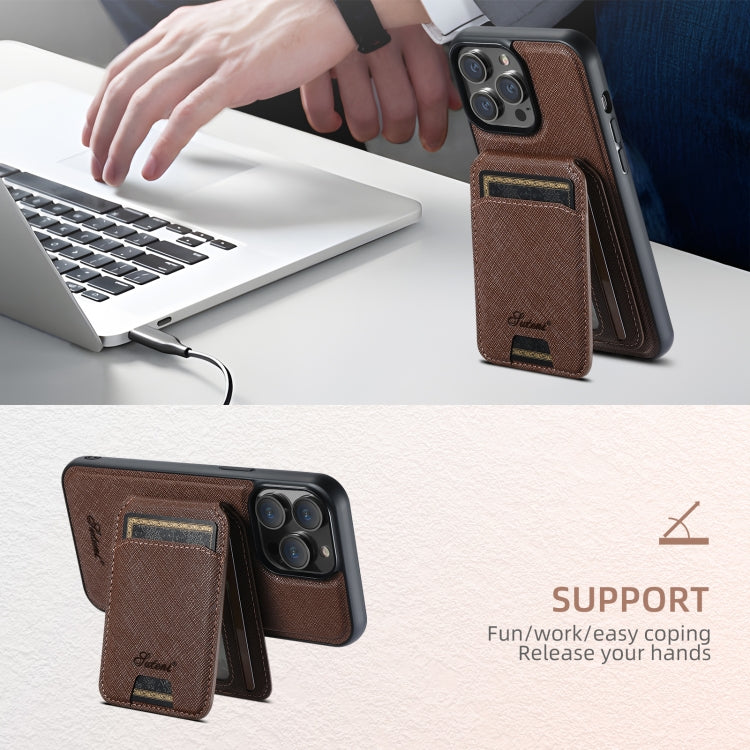 For iPhone 13 Pro Max Suteni H18 Cross Grain MagSafe Wallet Leather Phone Case(Brown) - iPhone 13 Pro Max Cases by Suteni | Online Shopping UK | buy2fix