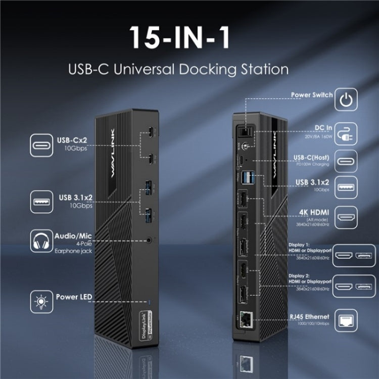 WAVLINK UG69PD25 Pro 100W PD Charging Triple 4K Display Laptop Docking Station, Plug:EU Plug - Adapter by WAVLINK | Online Shopping UK | buy2fix