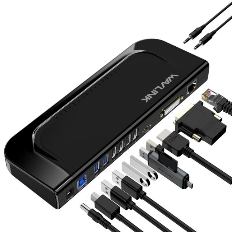 WAVLINK UG49DK4 Universal Laptop Docking Station Dual Monitor Supports DVI / HDMI / VGA(US Plug) - USB 3.0 HUB by WAVLINK | Online Shopping UK | buy2fix