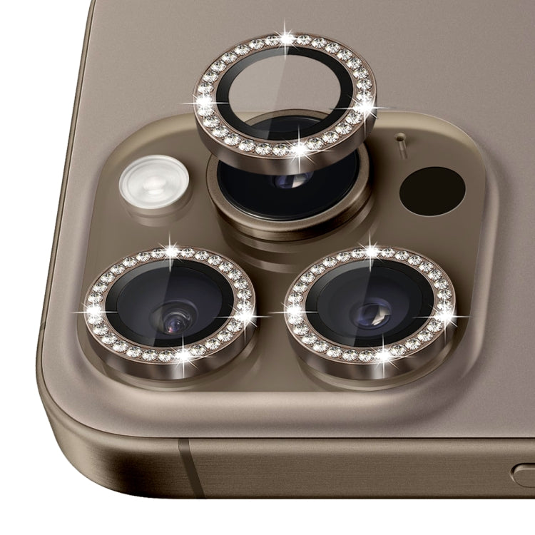 For iPhone 16 Pro / 16 Pro Max NORTHJO Rhinestone Camera Lens Protector Tempered Glass Metal Ring Film(Brown) - iPhone 16 Pro Max Tempered Glass by NORTHJO | Online Shopping UK | buy2fix