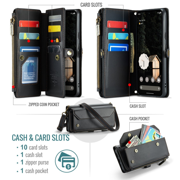 For Google Pixel 9 Pro XL CaseMe C36 Card Slots Zipper Wallet RFID Anti-theft Leather Phone Case(Black) - Google Cases by CaseMe | Online Shopping UK | buy2fix