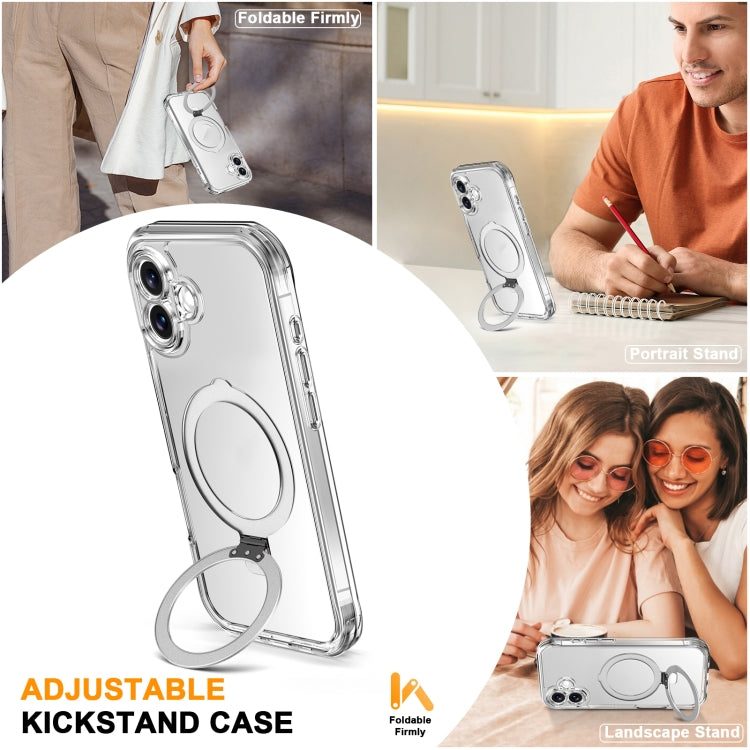 For iPhone 16 Skin Feel MagSafe Holder 360 Full Body Phone Case(Transparent) - iPhone 16 Cases by buy2fix | Online Shopping UK | buy2fix