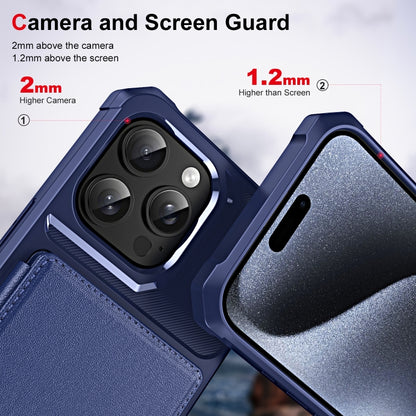 For iPhone 16 Pro ENKAY Hat-Prince Card Slot Wallet TPU Back Leather Phone Case with Lens Film(Cyan) - iPhone 16 Pro Max Cases by ENKAY | Online Shopping UK | buy2fix