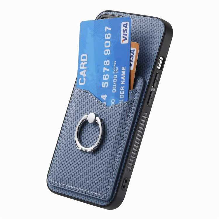 For Samsung Galaxy S25 Ultra 5G Carbon Fiber Card Wallet Ring Phone Case(Blue) - Galaxy S25 Ultra 5G Cases by buy2fix | Online Shopping UK | buy2fix