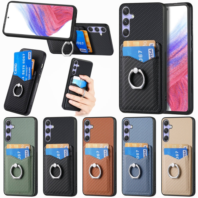 For Samsung Galaxy S25+ 5G Carbon Fiber Card Wallet Ring Phone Case(Blue) - Galaxy S25+ 5G Cases by buy2fix | Online Shopping UK | buy2fix