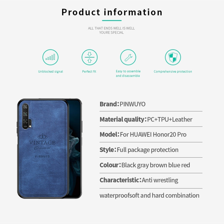 PINWUYO Shockproof Waterproof Full Coverage PC + TPU + Skin Protective Case  for Huawei Honor 20 Pro(Blue) - Honor Cases by 1 | Online Shopping UK | buy2fix