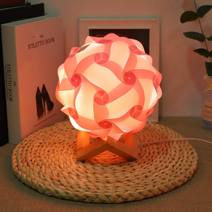 Creative Bedroom Bedside Night Light USB Round Romantic Room Decoration Lamp with Wood Base, Style: DIY Material Kit(Pink) - Novelty Lighting by buy2fix | Online Shopping UK | buy2fix