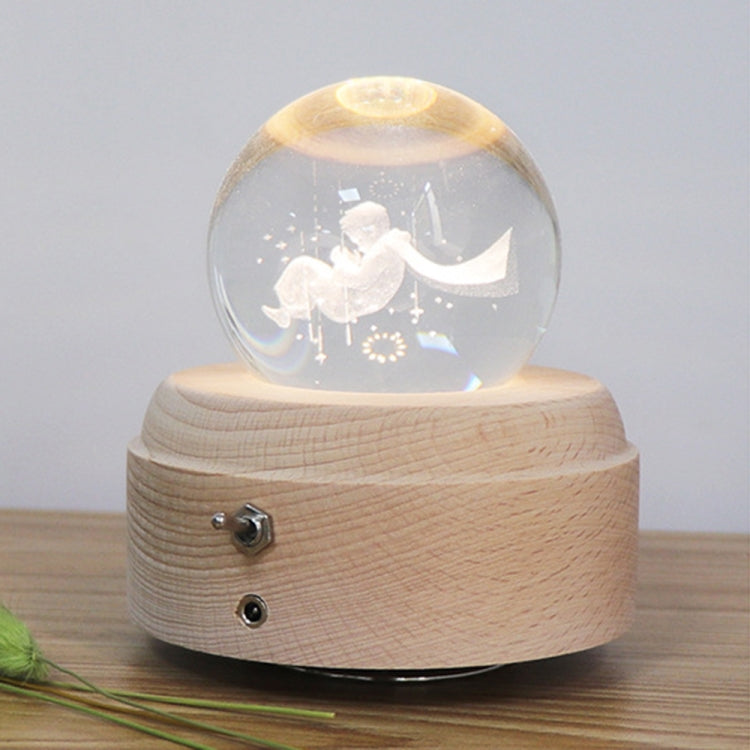 Girl Bedside Lamp Crystal Ball Wooden Base Music Box Charging Glow Rotating Night Light, Random Music(Fallen Little Prince) - Novelty Lighting by buy2fix | Online Shopping UK | buy2fix