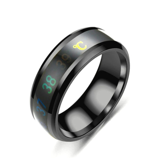 Smart Temperature Ring Stainless Steel Personalized Temperature Display Couple Ring, Size: 11(Black) - Rings by buy2fix | Online Shopping UK | buy2fix