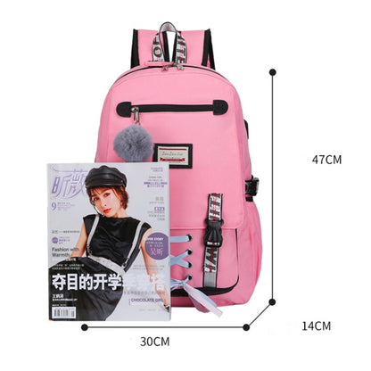 Sports and Leisure USB Charging Anti-Theft Backpack(Pink) - Double-shoulder Bags by buy2fix | Online Shopping UK | buy2fix