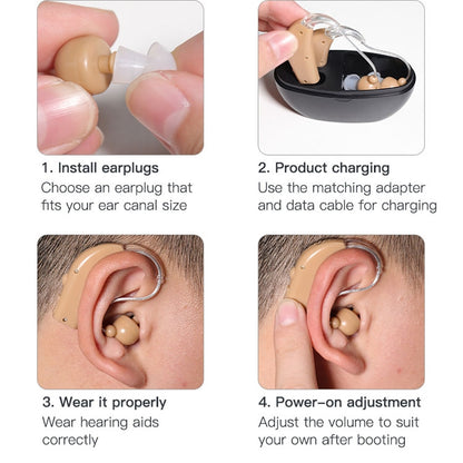 Elderly Use Can Charge Sound Amplifier Hearing Aid, Specification: EU Plug(Skin Color Double Machine+Black Charging Bin) - Hearing Aids by buy2fix | Online Shopping UK | buy2fix