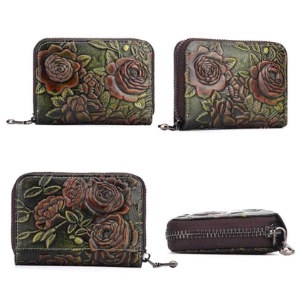 Zip Multi-card Hand-painted Organ Leather Card Holder(Silver) - Card & Passport Bags by buy2fix | Online Shopping UK | buy2fix