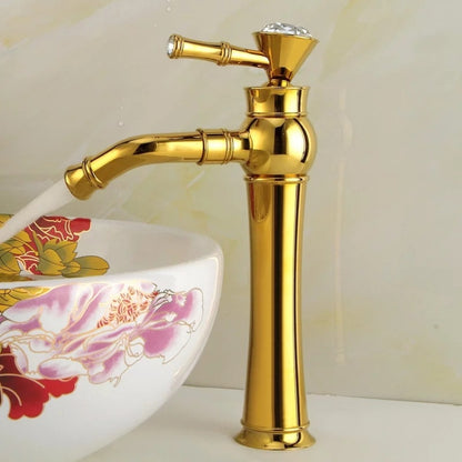 All Bronze Bathroom Basin Hot And Cold Water Faucet, Style: Gold High Model+Water Inlet Pipe - Faucets & Accessories by buy2fix | Online Shopping UK | buy2fix