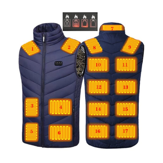 17 Area  4 Control Blue USB Electric Heating Undershirt Intelligent Warm Vest(6XL) - Down Jackets by buy2fix | Online Shopping UK | buy2fix