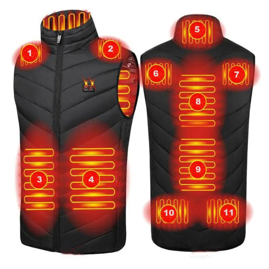 11 Area Double Control Black USB Electric Heating Undershirt Intelligent Warm Vest(3XL) - Down Jackets by buy2fix | Online Shopping UK | buy2fix